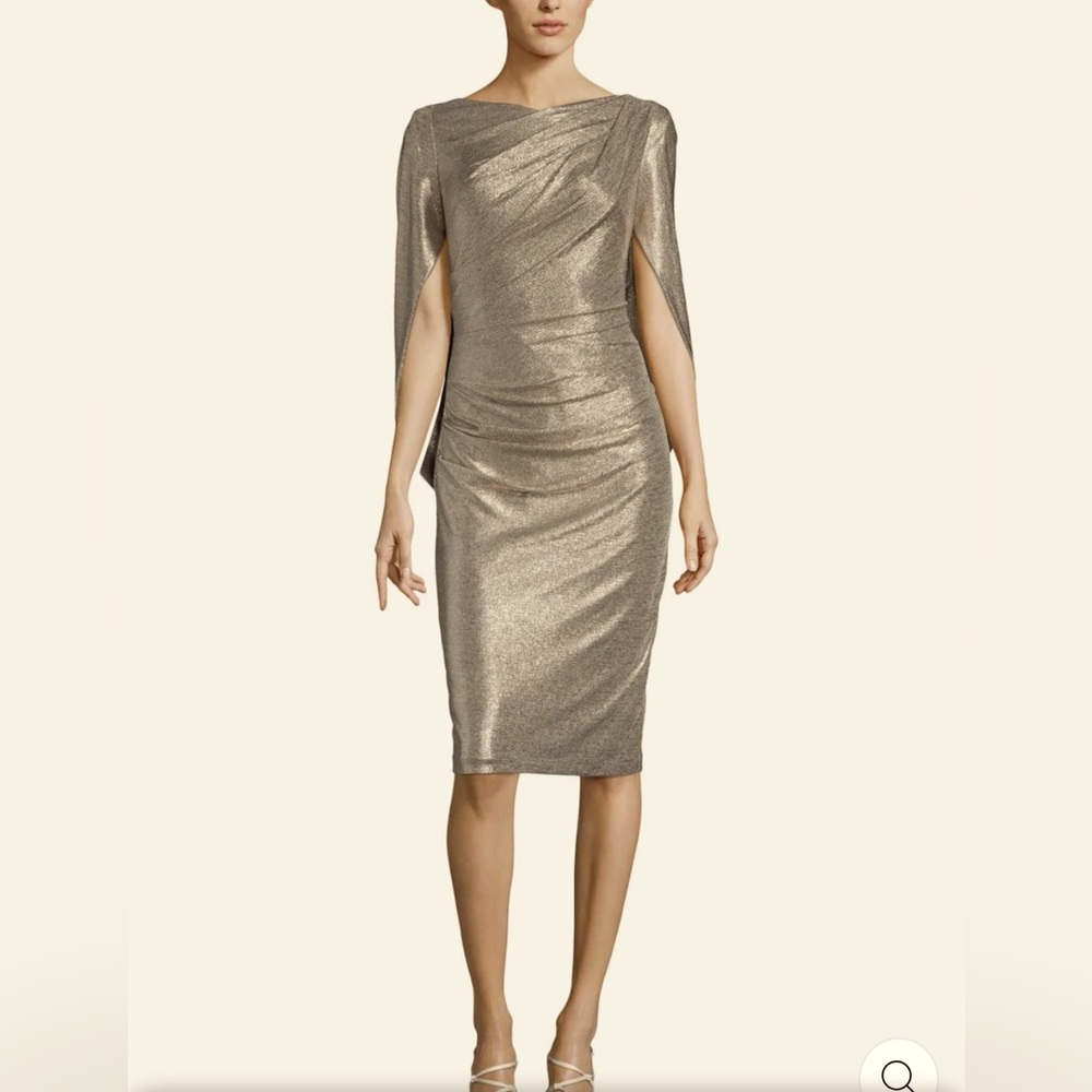 Womens Metallic Bateau Neck Cocktail Dress